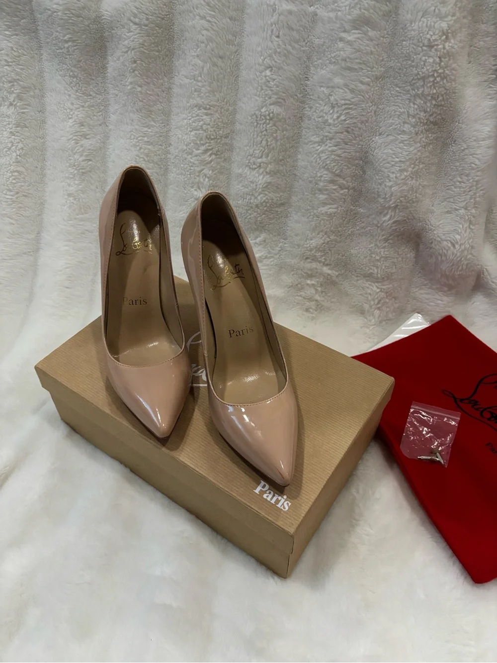 Christian Louboutin Nude Patent Leather Pointed-Toe Pumps